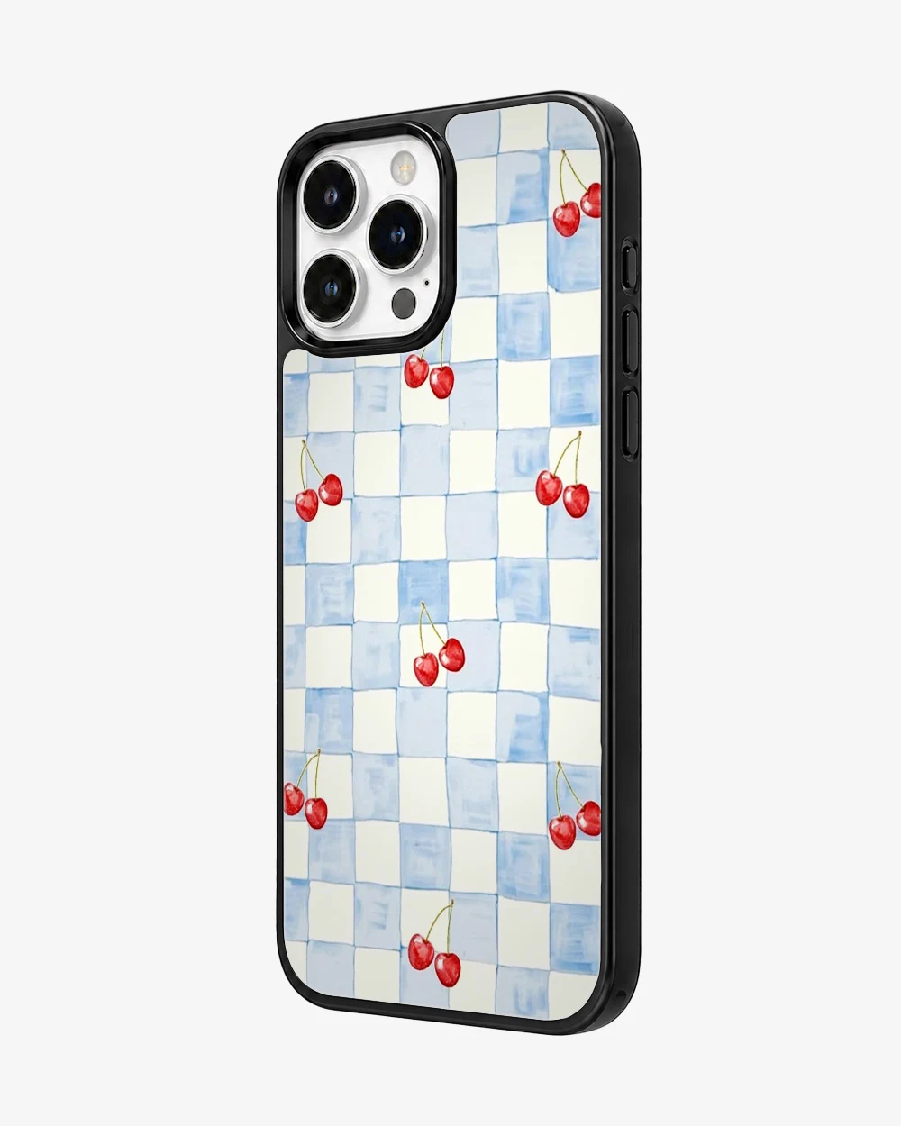 Cerulean Cherry Gingham Glass Case image 2
