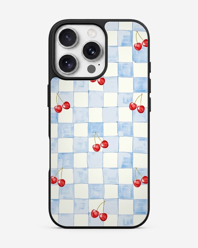 Cerulean Cherry Gingham Glass Case image 1