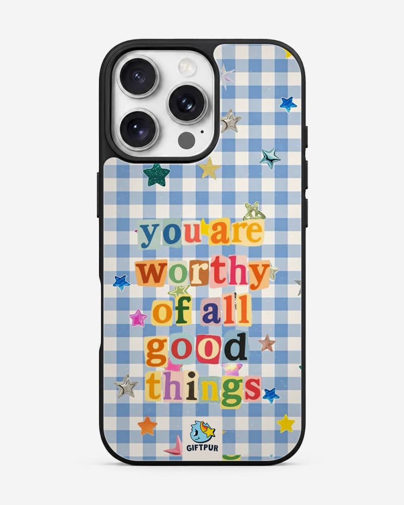 You Are Worthy Gingham Stars Glass Case image 1
