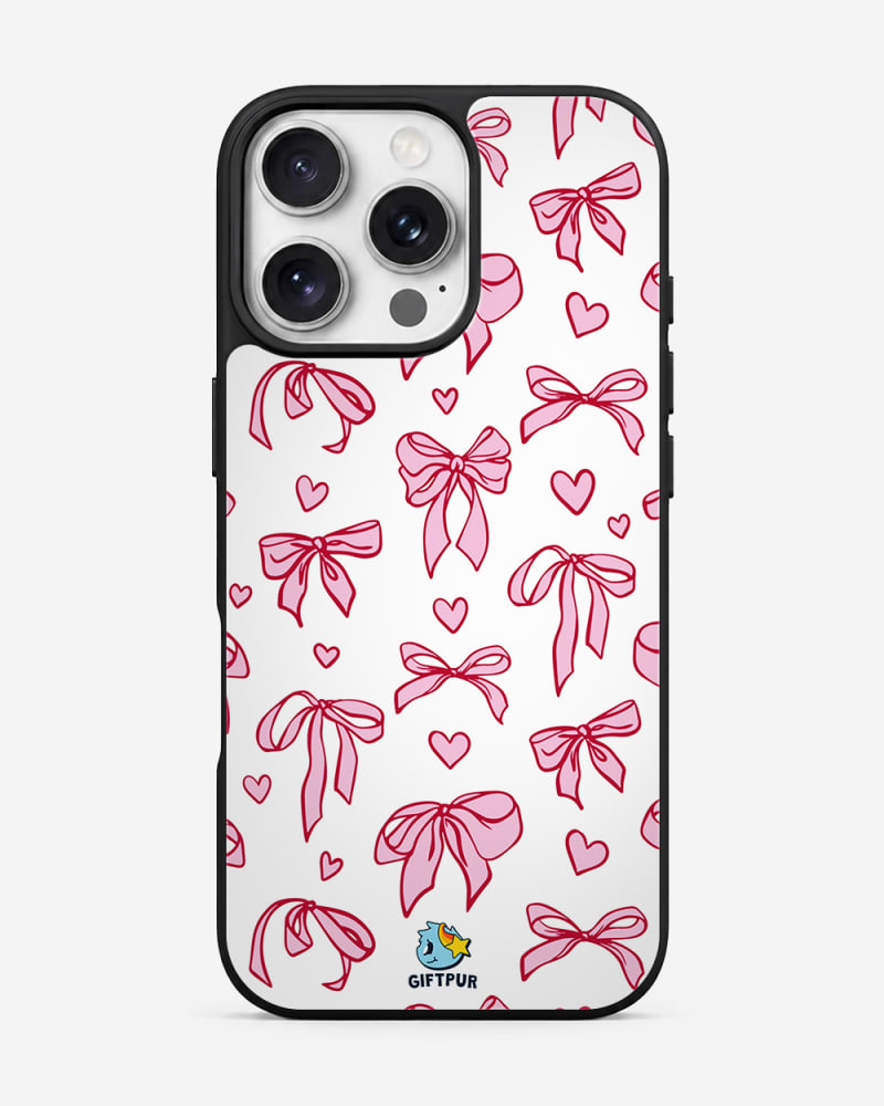 Pink Ribbon Bows & Hearts Coquette Glass Case image 1