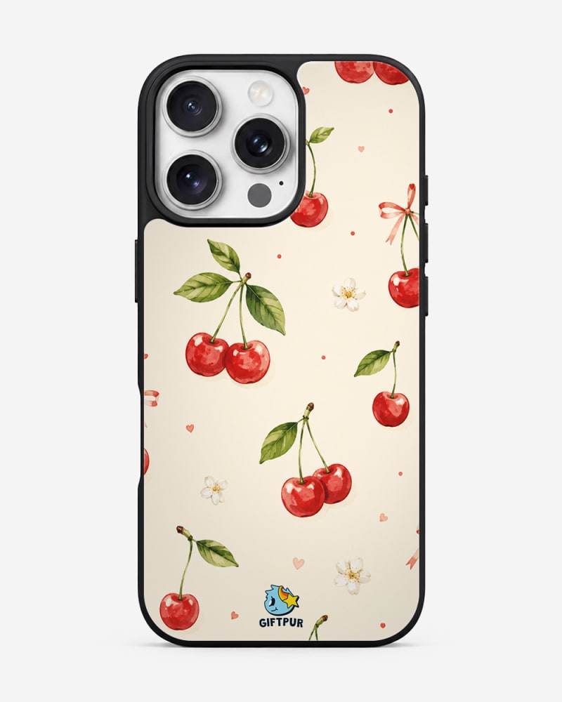 Watercolor Sweet Cherries & Blossoms Glass Case image 1