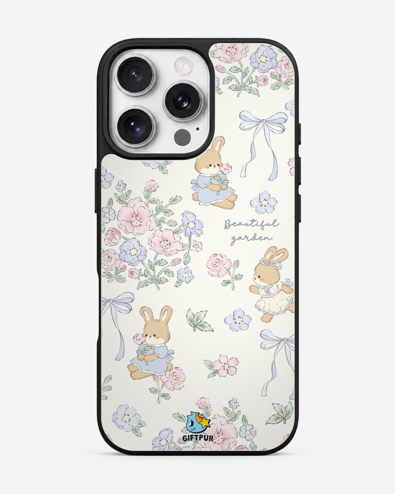 Beautiful Garden Bunnies & Floral Glass Case image 1