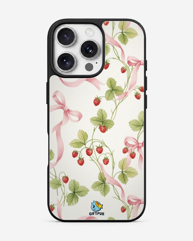 Strawberry Ribbon Vines Coquette Glass Case image 1