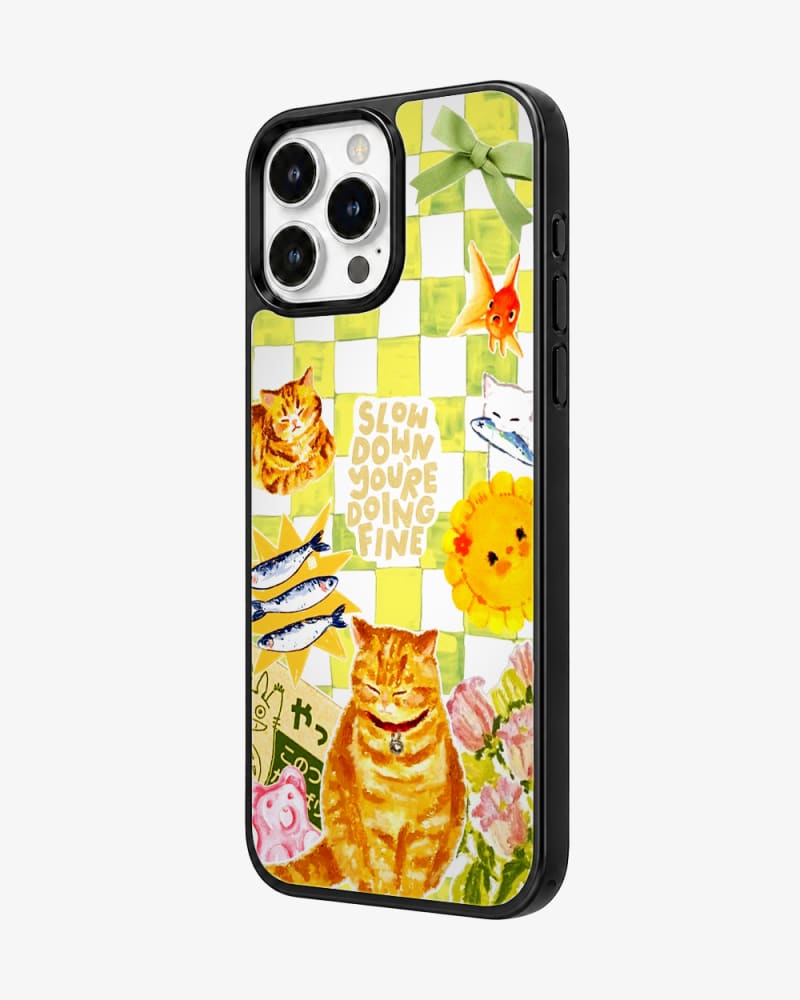 Slow Down Whimsical Cat Glass Case image 2