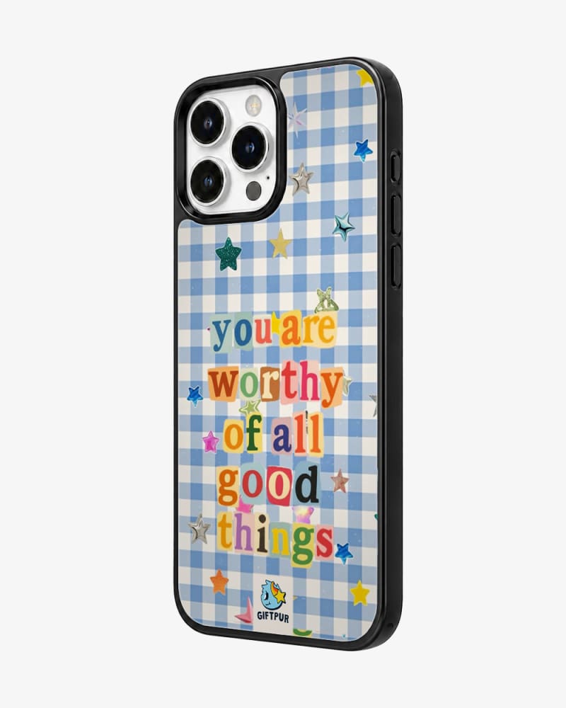 You Are Worthy Gingham Stars Glass Case image 2