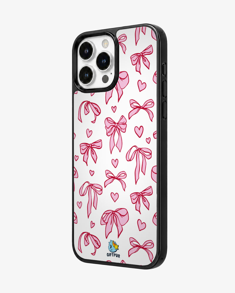 Pink Ribbon Bows & Hearts Coquette Glass Case image 2