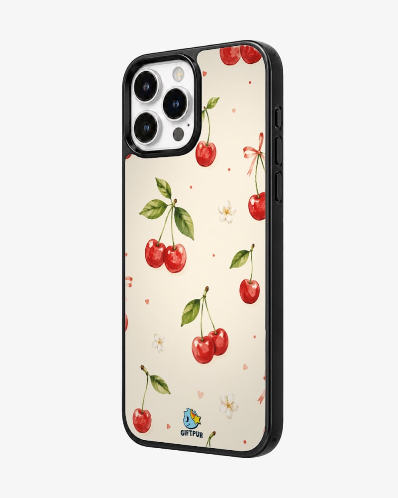 Watercolor Sweet Cherries & Blossoms Glass Case image 2